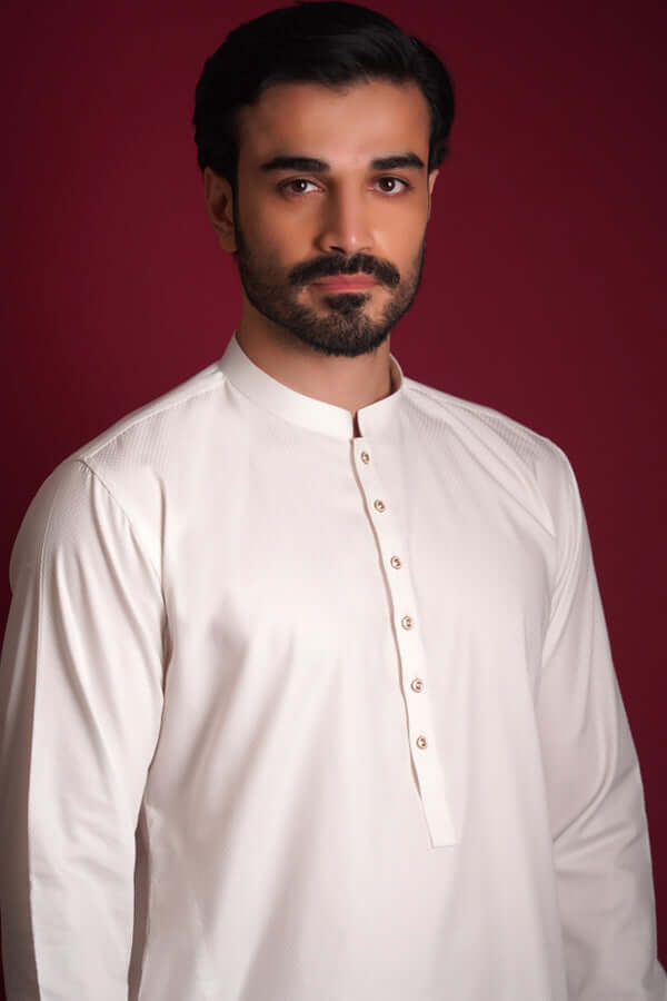 White Micro-Checkered Cotton Kurta Pajama (2-Piece) - Image 3