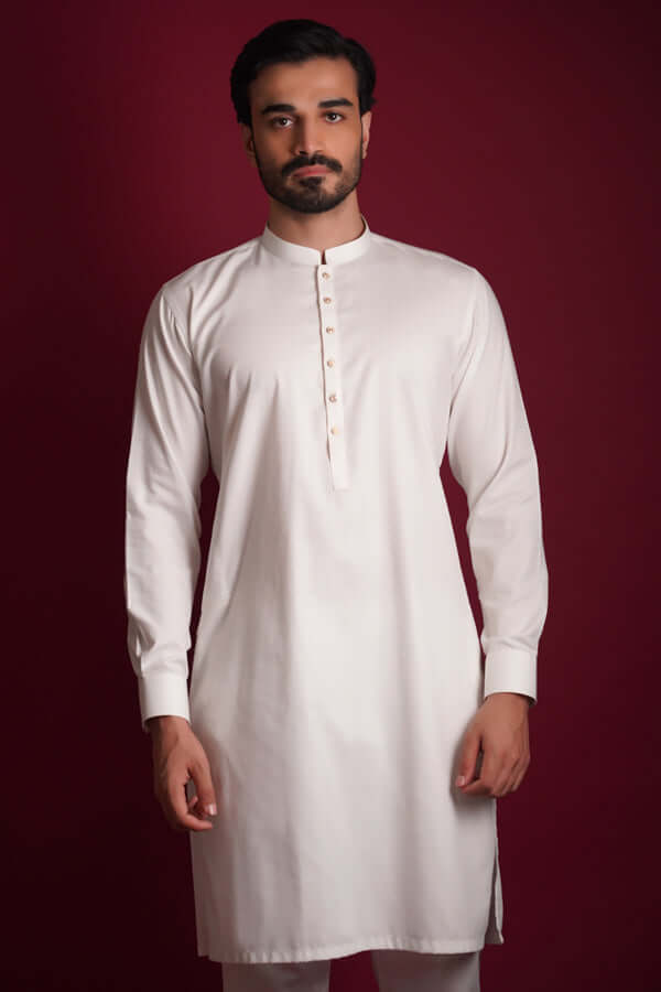 White Micro-Checkered Cotton Kurta Pajama (2-Piece) - Image 4