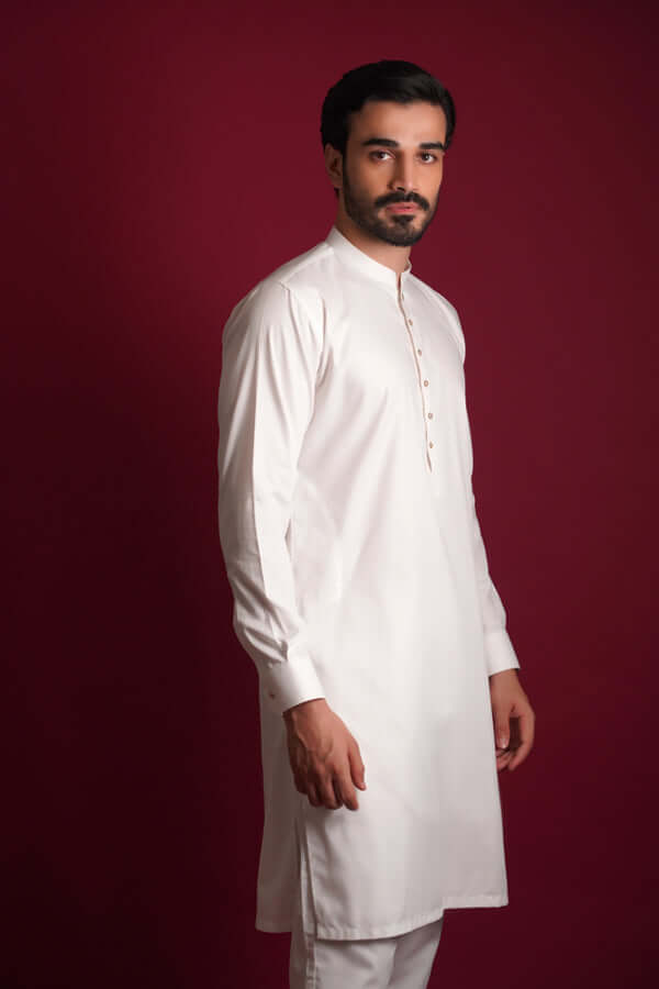 White Micro-Checkered Cotton Kurta Pajama (2-Piece) - Image 5