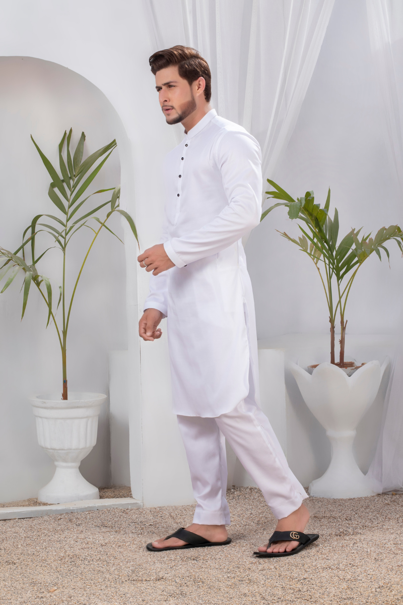 White Cotton Kurta Pajama Set (2-Piece) - Image 2