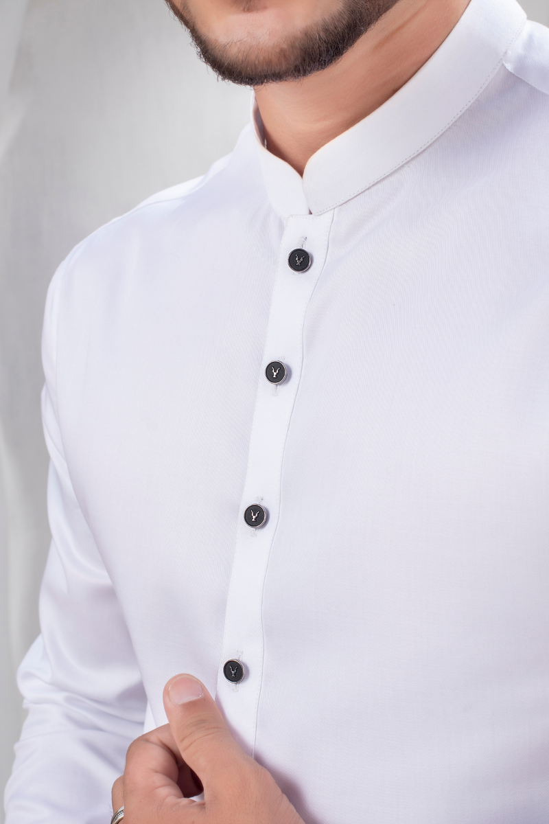 White Cotton Kurta Pajama Set (2-Piece) - Image 3