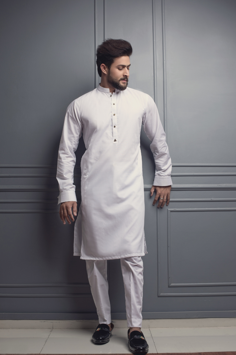 White Cotton Kurta Pajama Set (2-Piece) - Image 1