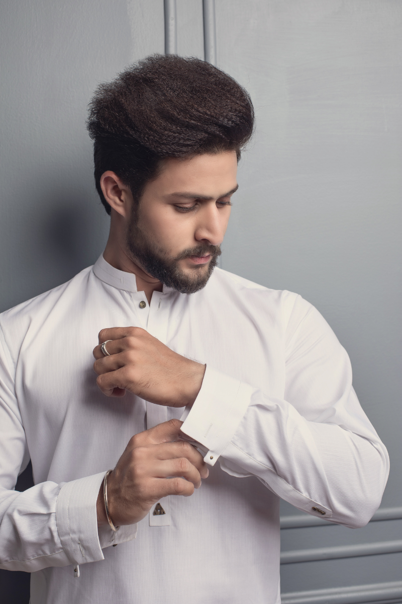 White Cotton Kurta Pajama Set (2-Piece) - Image 2