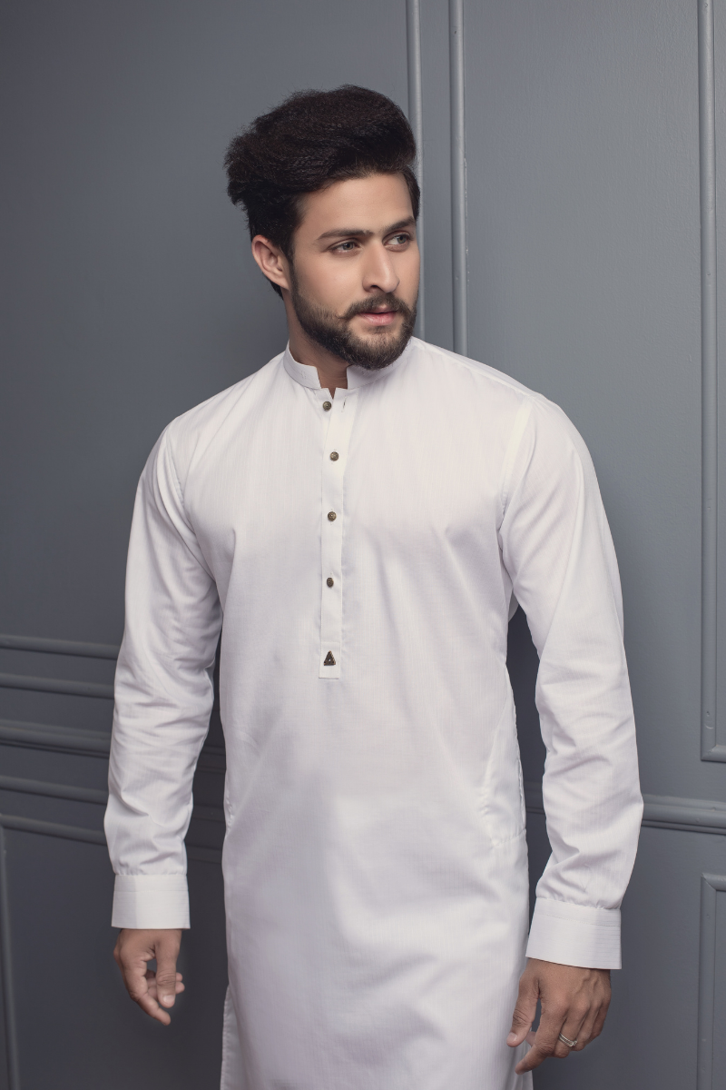 White Cotton Kurta Pajama Set (2-Piece) - Image 3
