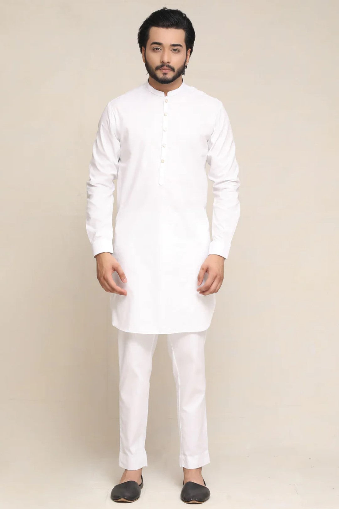 White Cotton Kurta Pajama Set (2-Piece) - Image 1