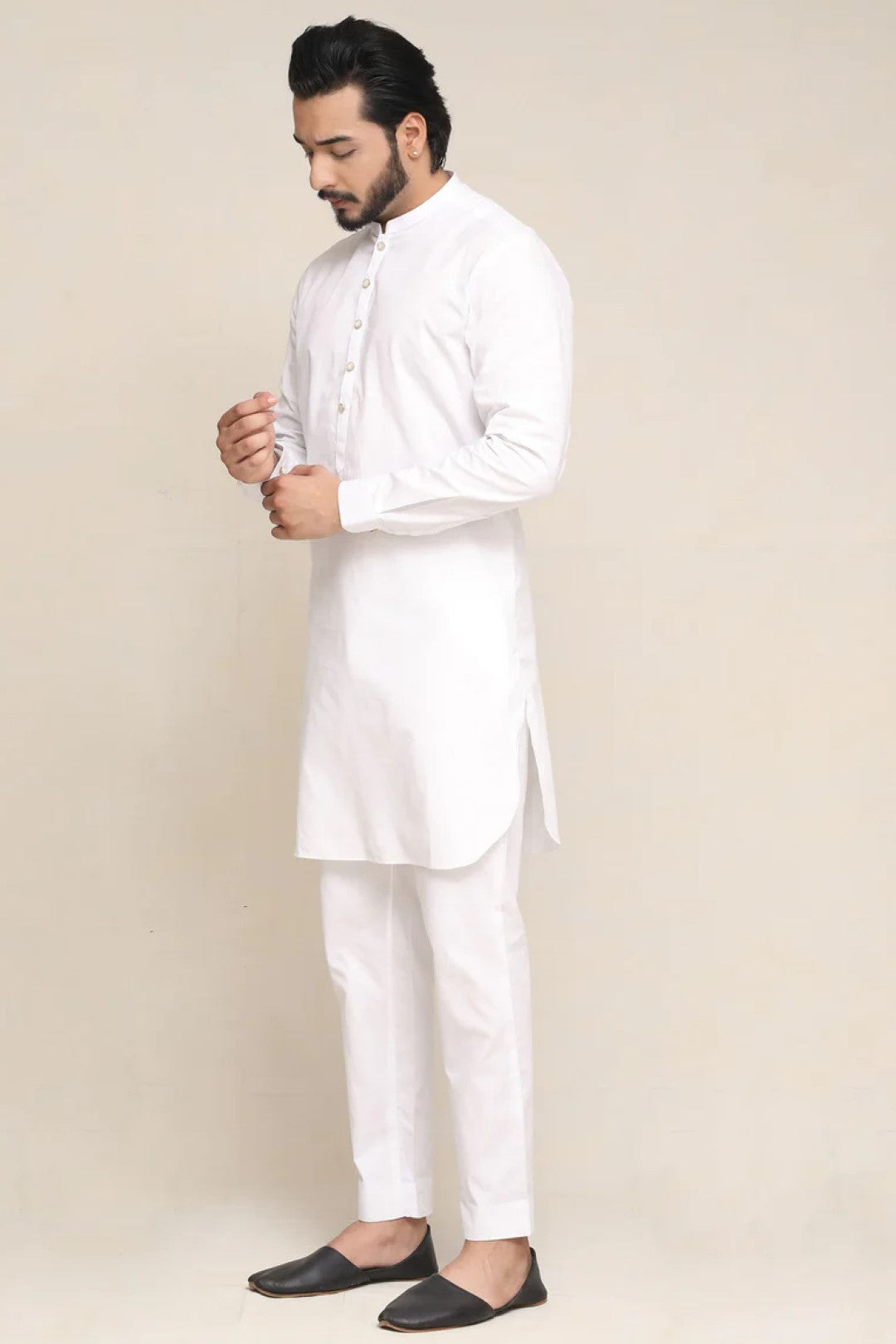 White Cotton Kurta Pajama Set (2-Piece) - Image 2