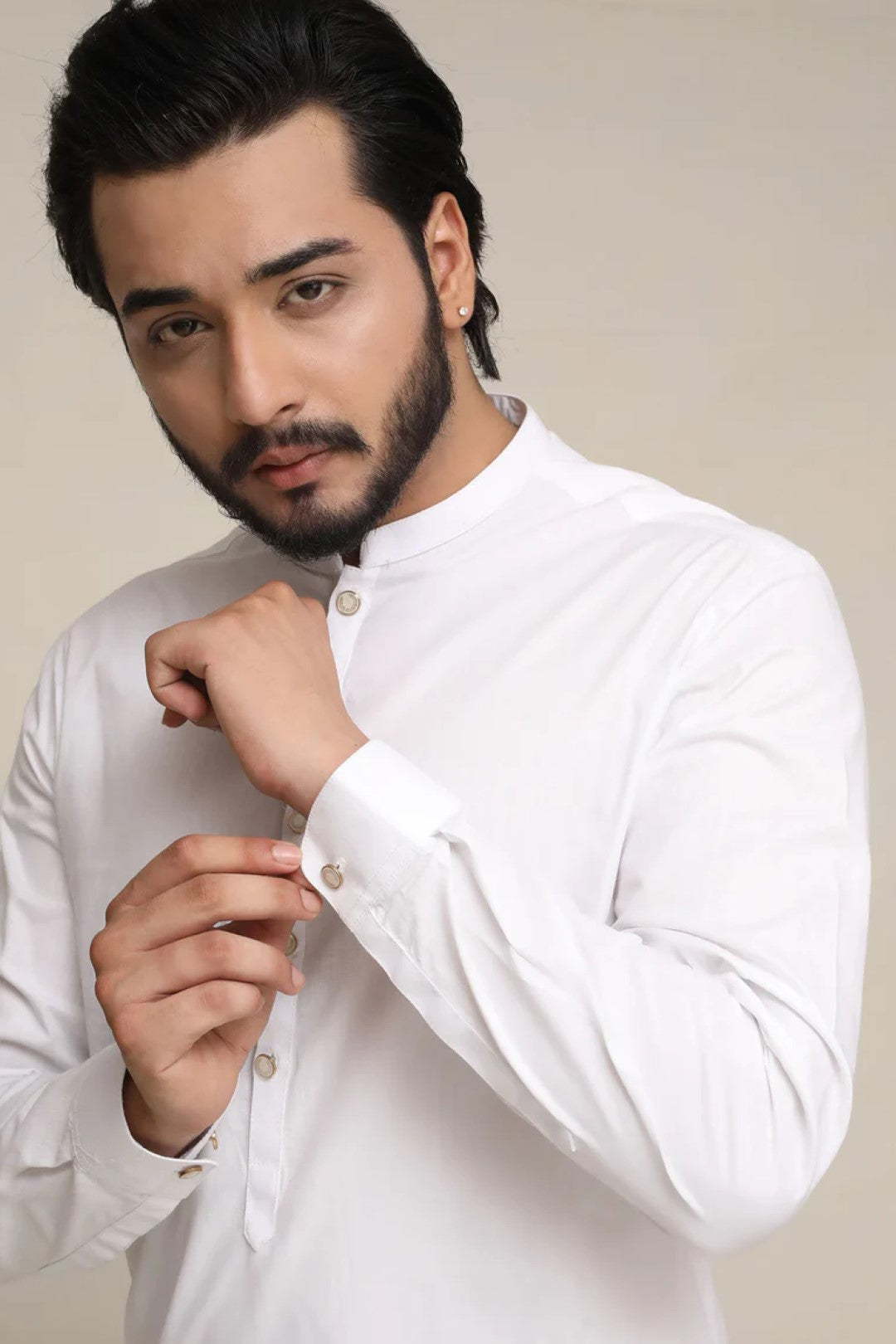 White Cotton Kurta Pajama Set (2-Piece) - Image 3