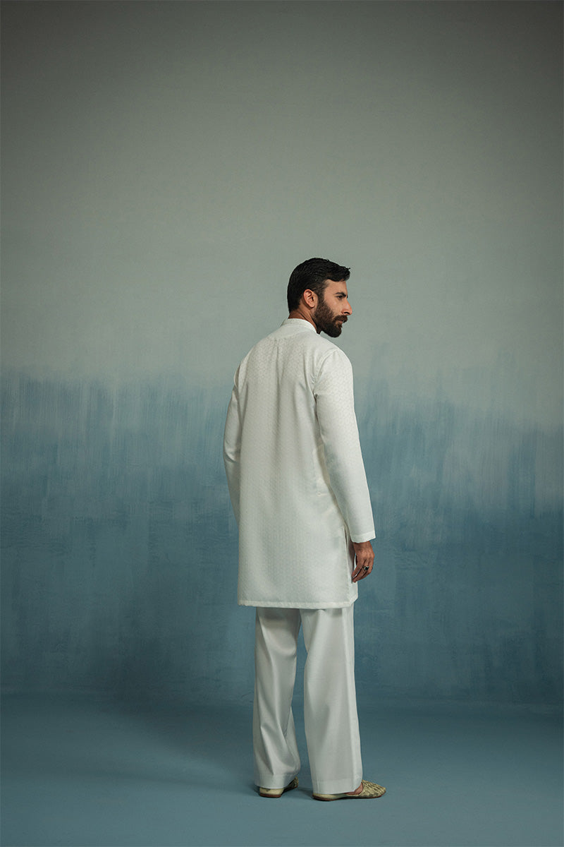 White Jacquard Cotton Kurta Pajama (2-Piece) - Image 7