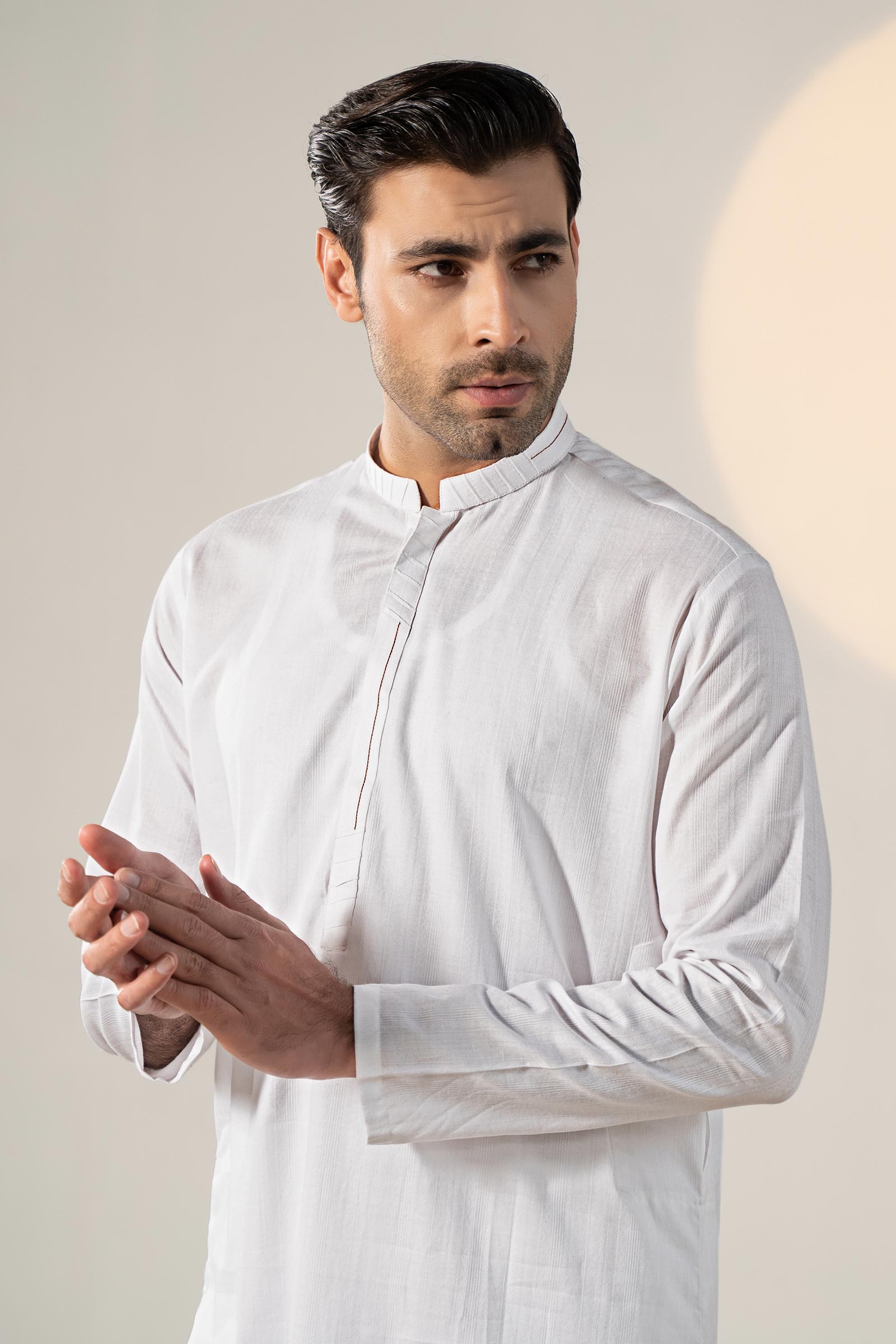 White Self-Print Dobby Cotton Kurta Pajama (2-Piece) - Image 4
