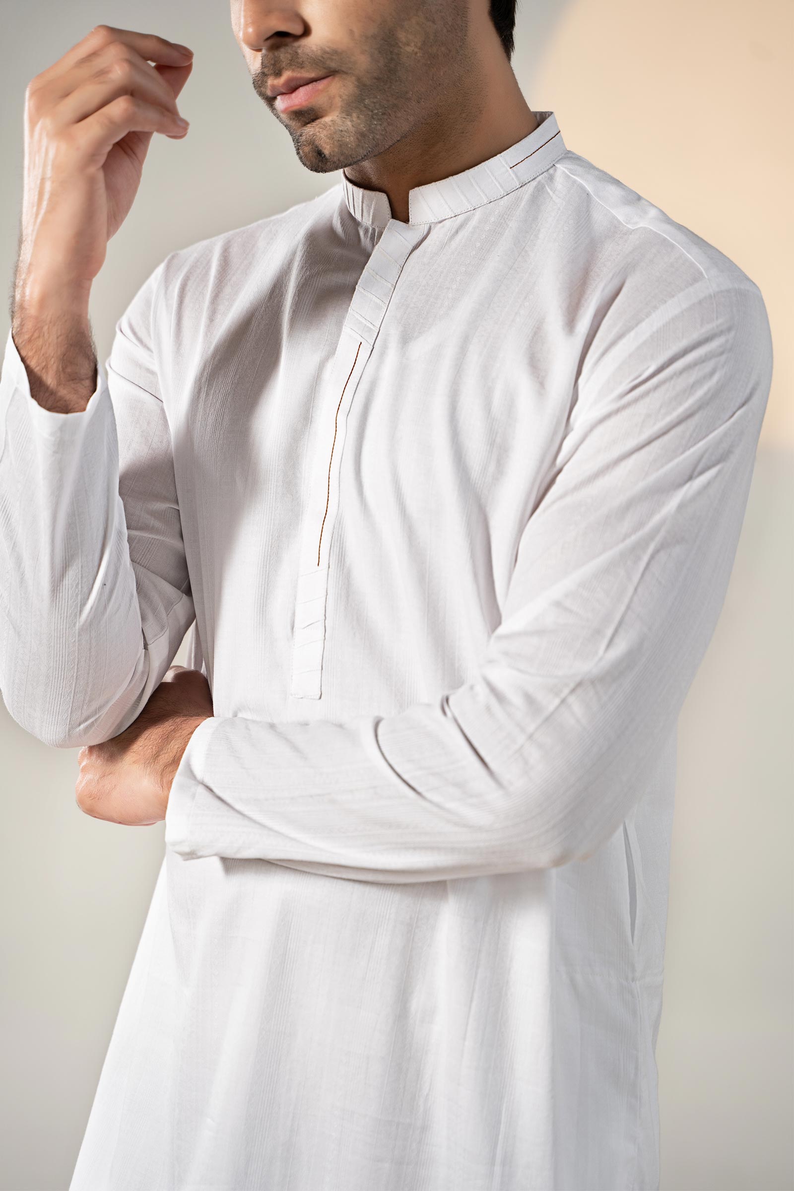 White Self-Print Dobby Cotton Kurta Pajama (2-Piece) - Image 5