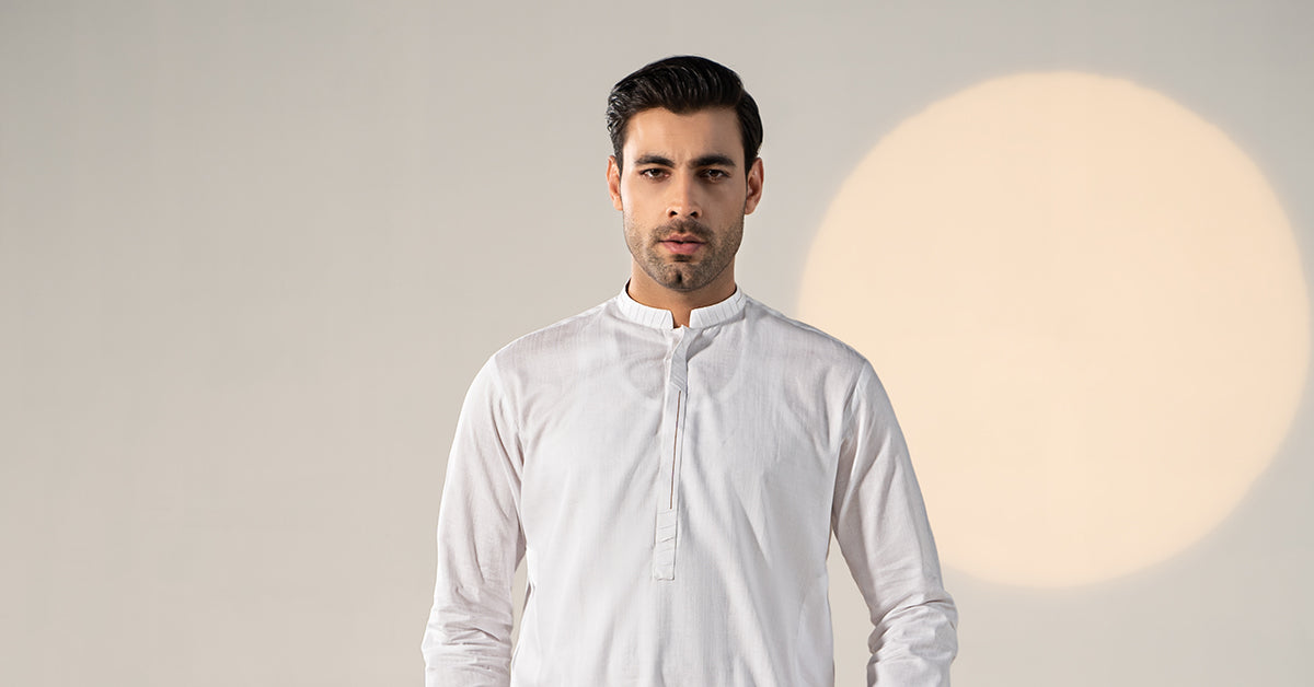 White Self-Print Dobby Cotton Kurta Pajama (2-Piece) - Image 7