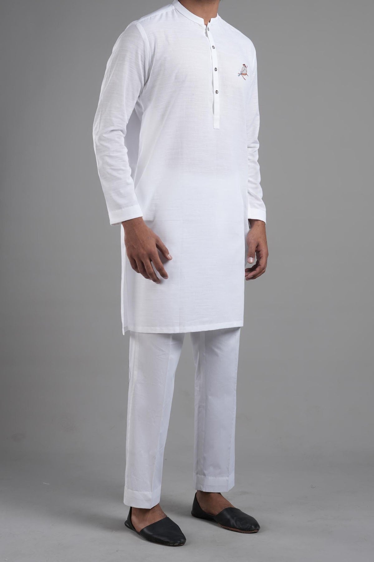 White Embroidered Egyptian Cotton Kurta Pajama (2-Piece) - Image 1