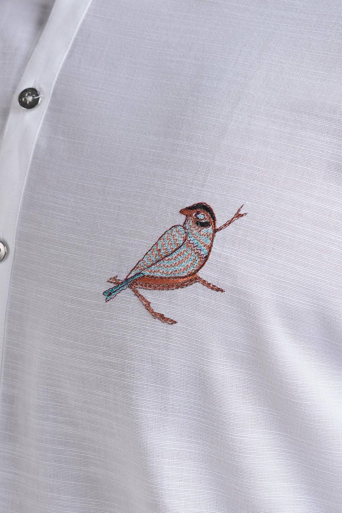 White Embroidered Egyptian Cotton Kurta Pajama (2-Piece) - Image 3