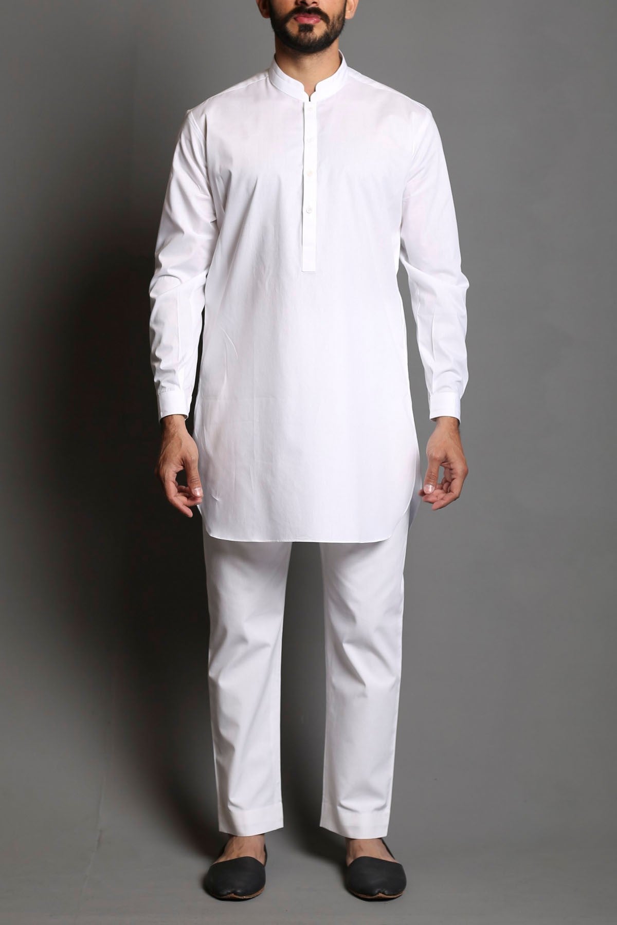 White Egyptian Cotton Kurta Pajama (2-Piece) - Image 2