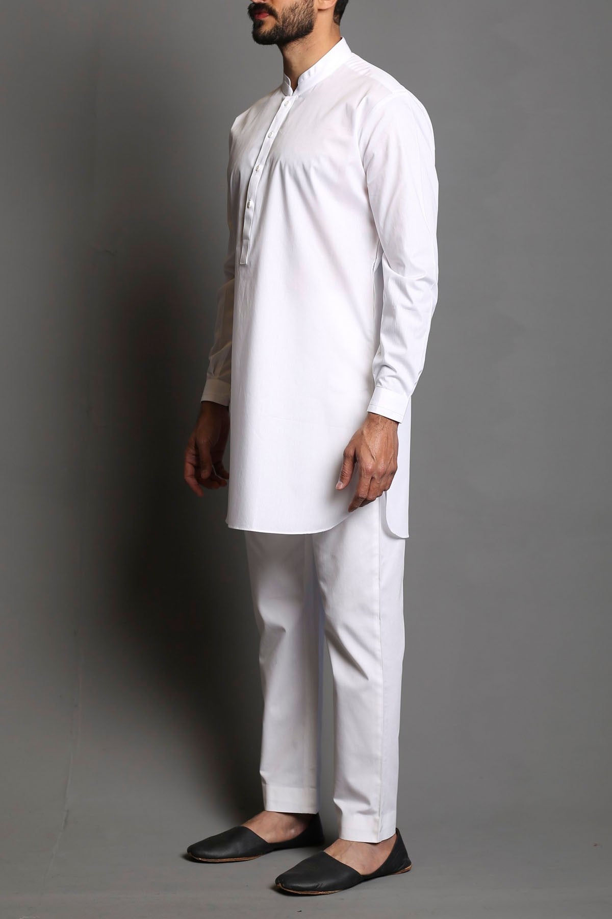 White Egyptian Cotton Kurta Pajama (2-Piece) - Image 3