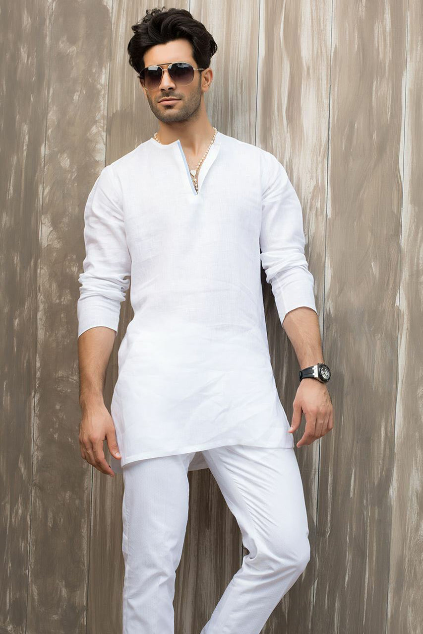 White Linen Kurta Pajama Set (2-Piece) - Image 2