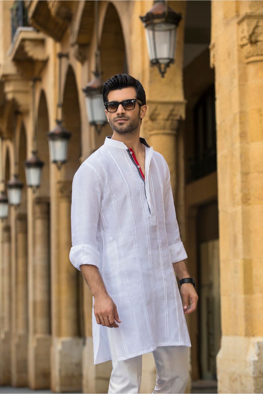White Linen Straight-Cut Kurta (2-Piece) - Image 1
