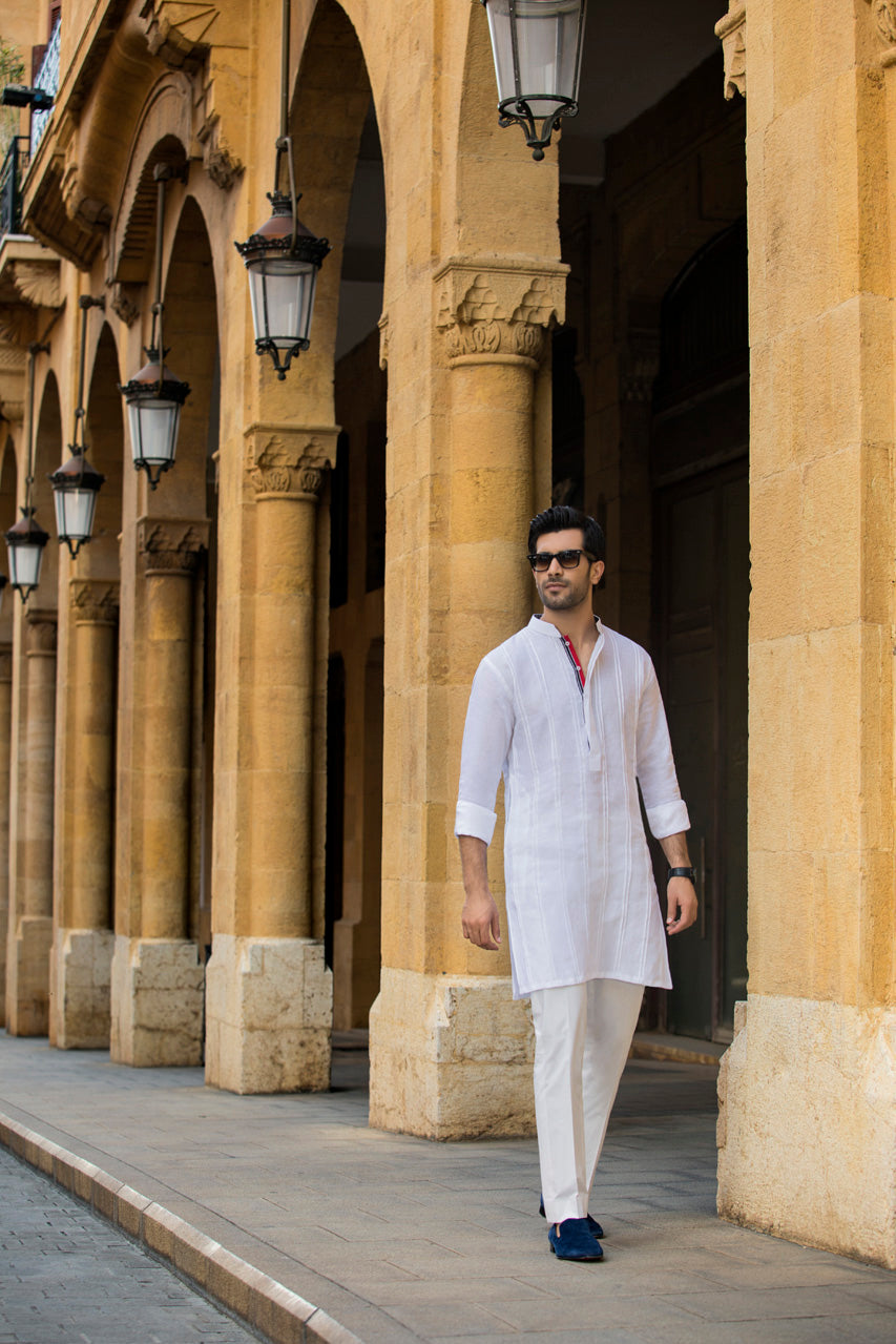 White Linen Straight-Cut Kurta (2-Piece) - Image 2
