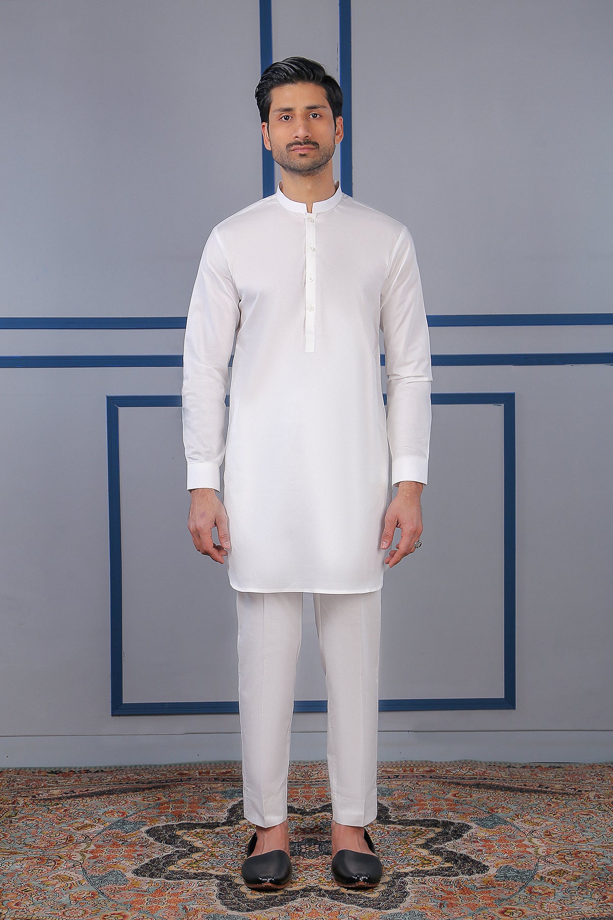 White Pima Cotton Kurta Pajama Set (2-Piece) - Image 1