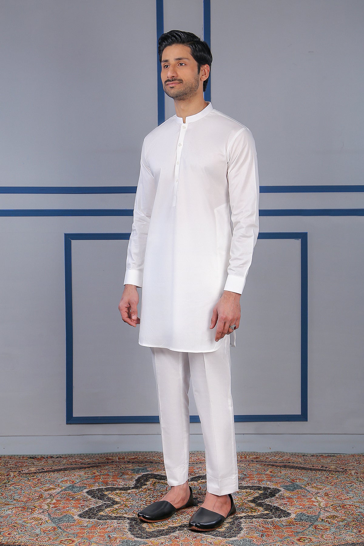 White Pima Cotton Kurta Pajama Set (2-Piece) - Image 2