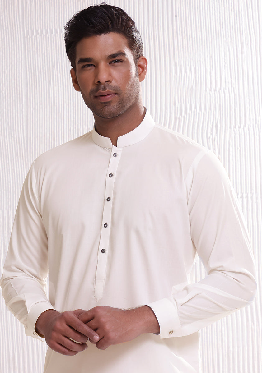 Snow White Poly Viscose Slim Fit Kurta Pajama (2-Piece) - Image 2