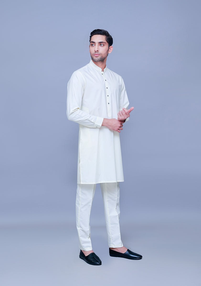 White Poly Viscose Slim Fit Kurta Pajama (2-Piece) - Image 1