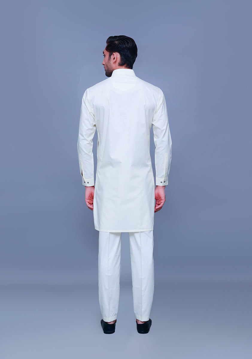 White Poly Viscose Slim Fit Kurta Pajama (2-Piece) - Image 3