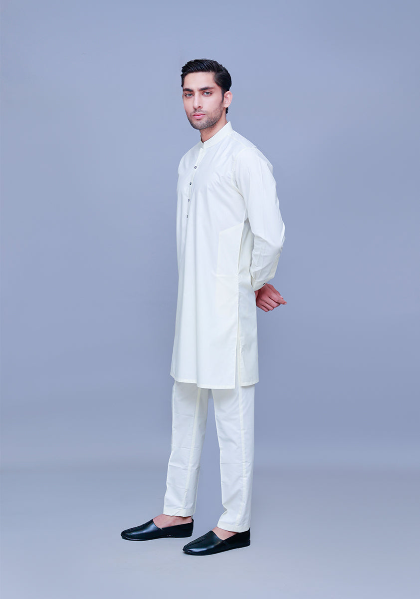 White Poly Viscose Slim Fit Kurta Pajama (2-Piece) - Image 4