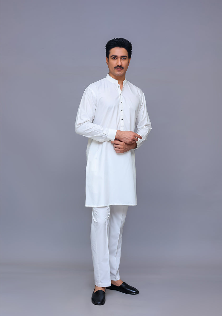 Bright White Poly Viscose Kurta Pajama (2-Piece) - Image 1
