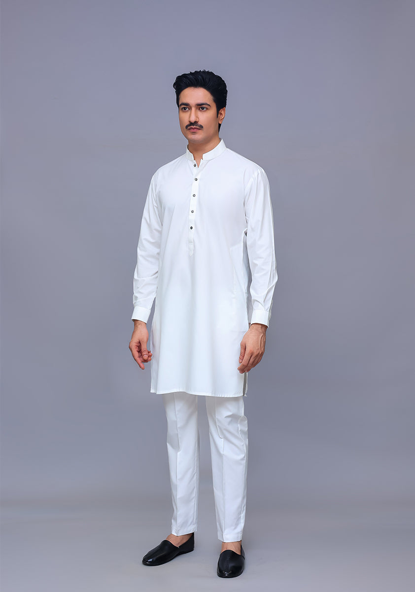 Bright White Poly Viscose Kurta Pajama (2-Piece) - Image 2