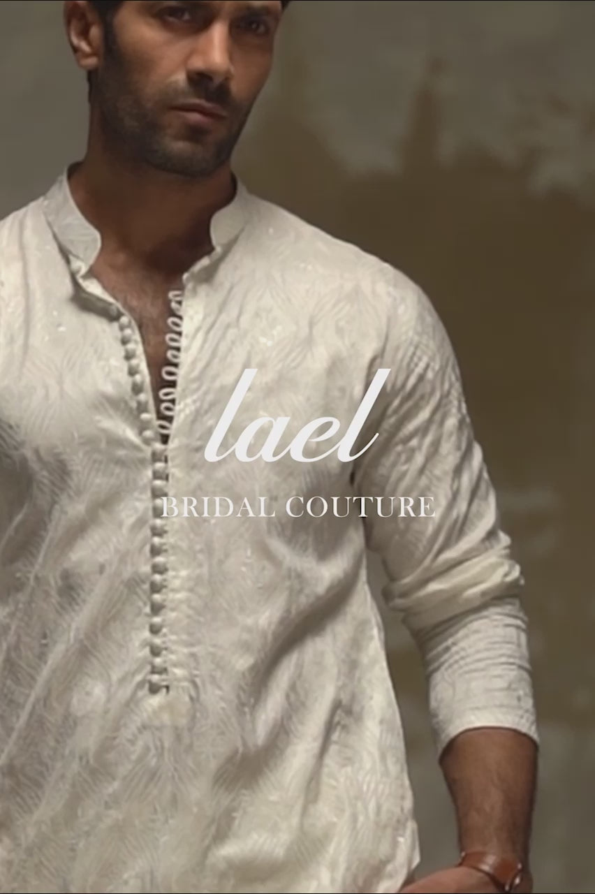 White Embroidered Raw Silk Kurta Pajama (2-Piece) - Image 7