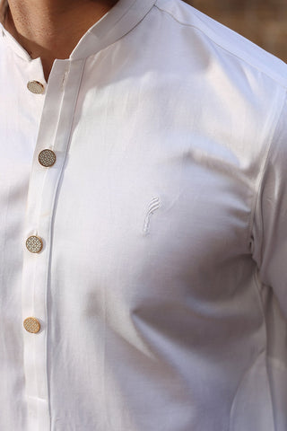 White Embroidered Satin Cotton Kurta Trouser (2-Piece) - Image 3