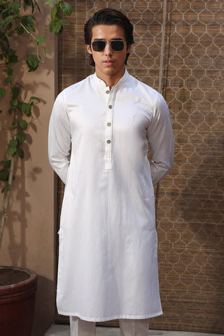 White Embroidered Satin Cotton Kurta Trouser (2-Piece) - Image 5