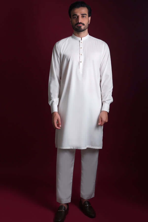 White Pin Tuck Supima Cotton Kurta Pajama (2-Piece) - Image 1