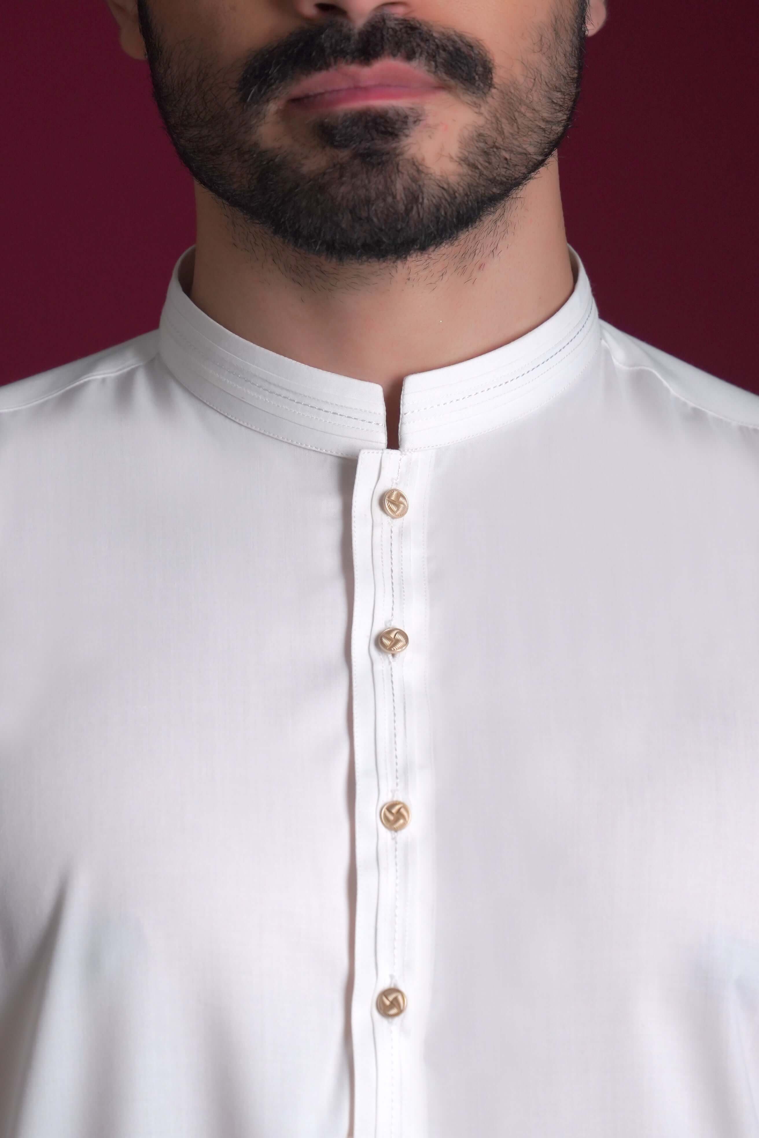 White Pin Tuck Supima Cotton Kurta Pajama (2-Piece) - Image 2