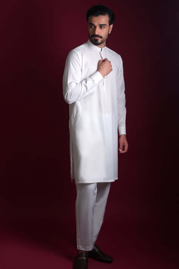White Pin Tuck Supima Cotton Kurta Pajama (2-Piece) - Image 4