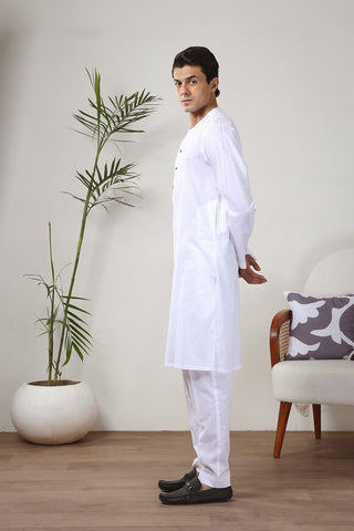 White Wash-and-Wear Kurta Pajama (2-Piece) - Image 3