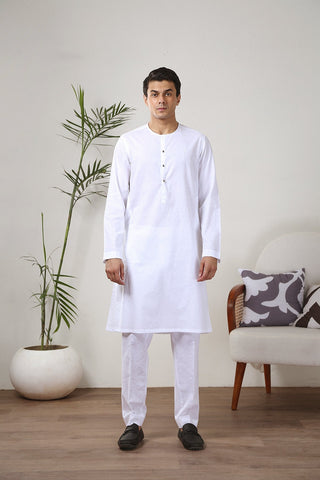 White Wash-and-Wear Kurta Pajama (2-Piece) - Image 8