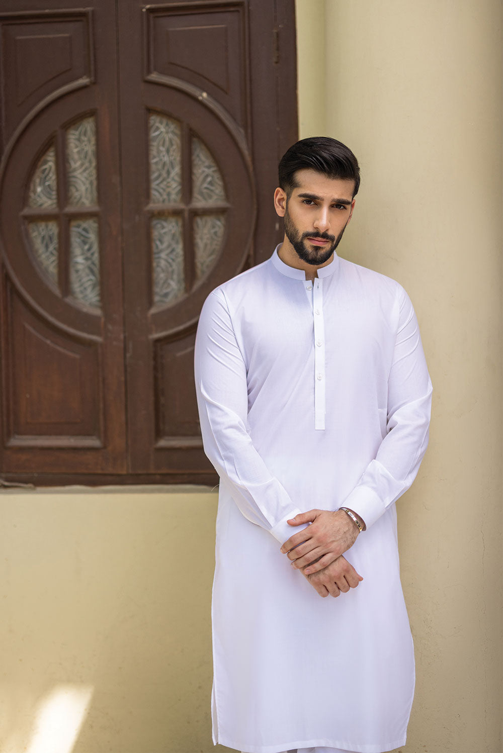 Pearl White Wash-and-Wear Kurta Pajama (2-Piece) - Image 2