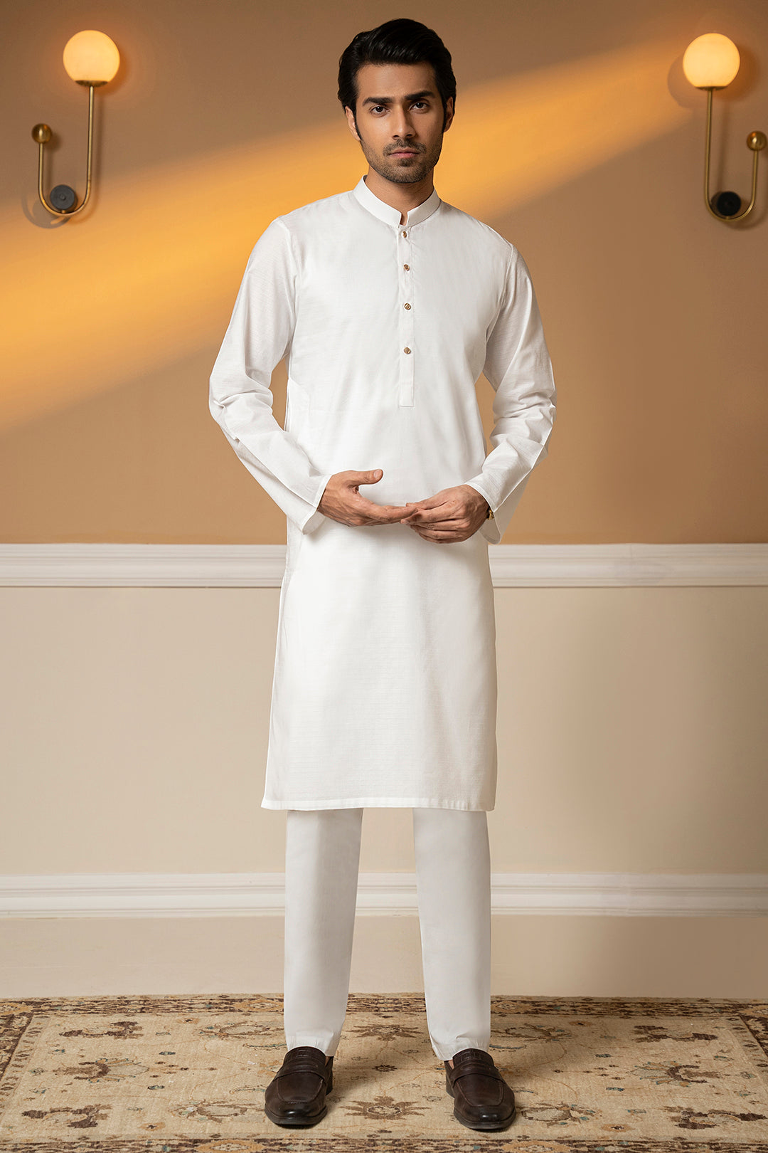 White Textured Wash & Wear Kurta Pajama (2-Piece) - Image 5