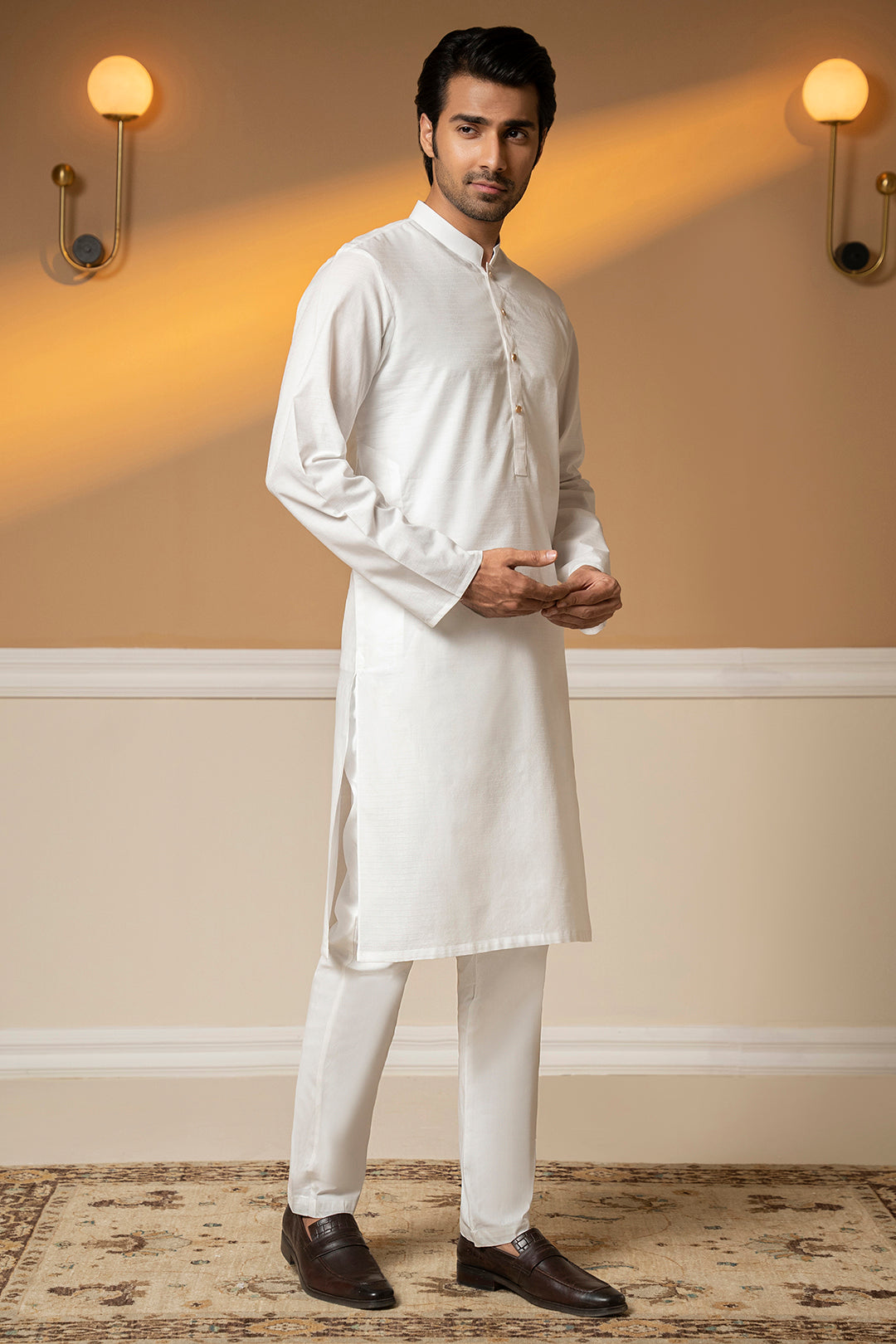 White Textured Wash & Wear Kurta Pajama (2-Piece) - Image 7