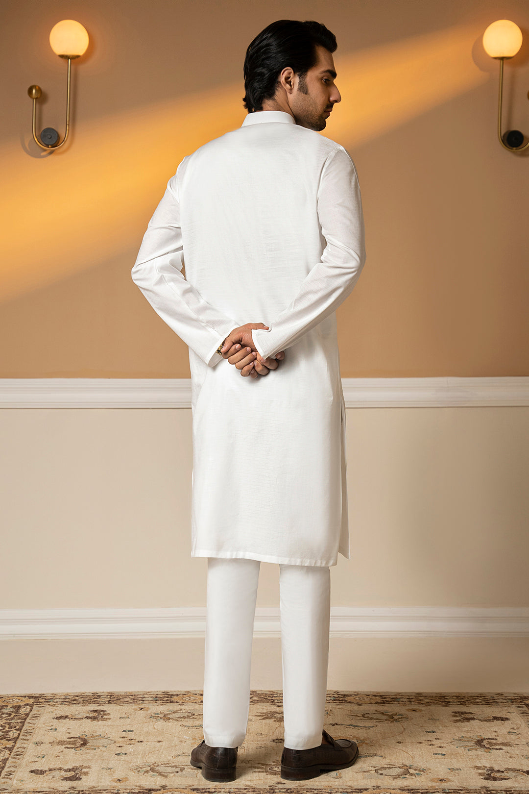 White Textured Wash & Wear Kurta Pajama (2-Piece) - Image 8