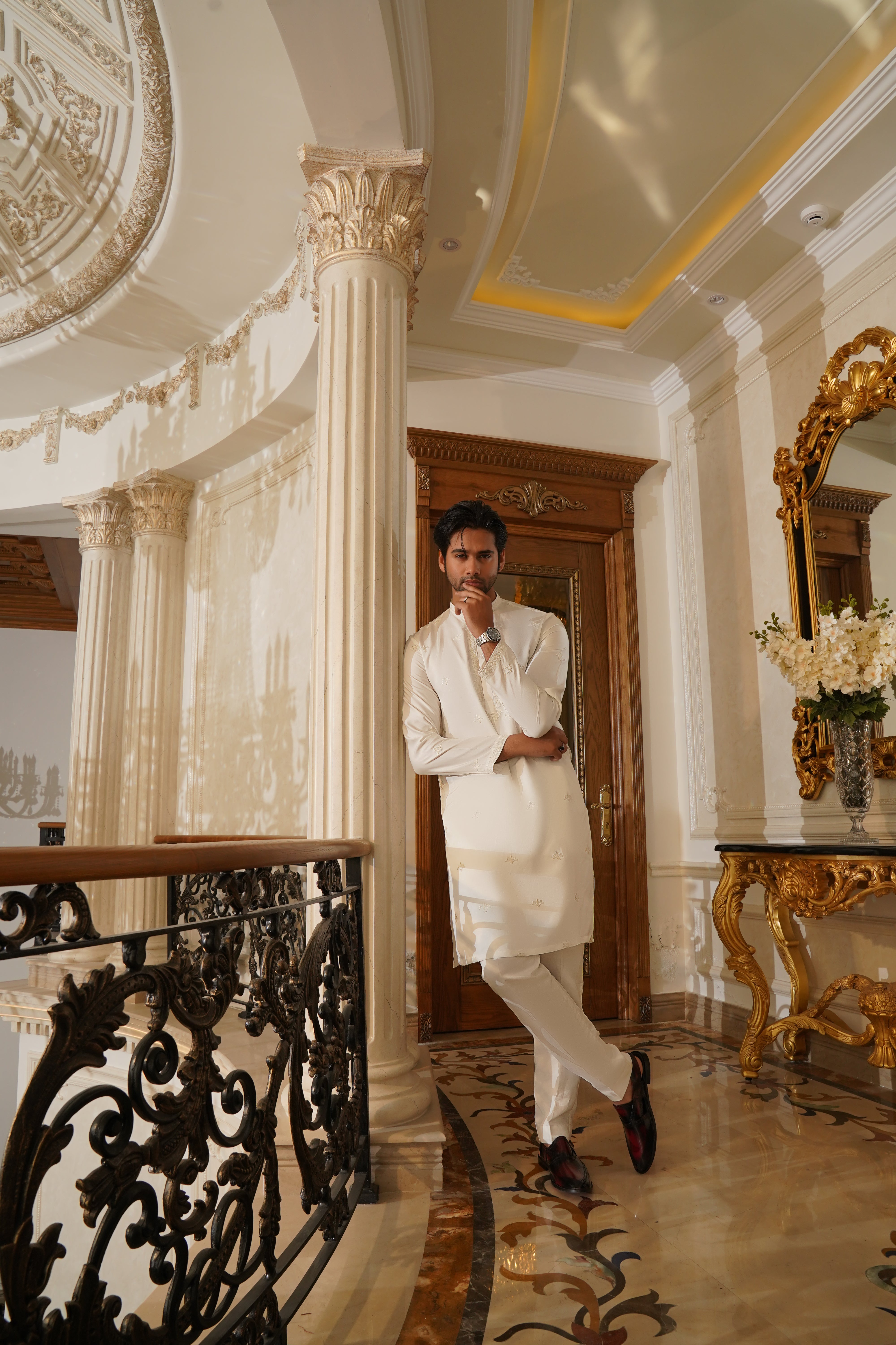 Pearl White Embroidered Silk-Blend Kurta Set (2-Piece) - Image 3