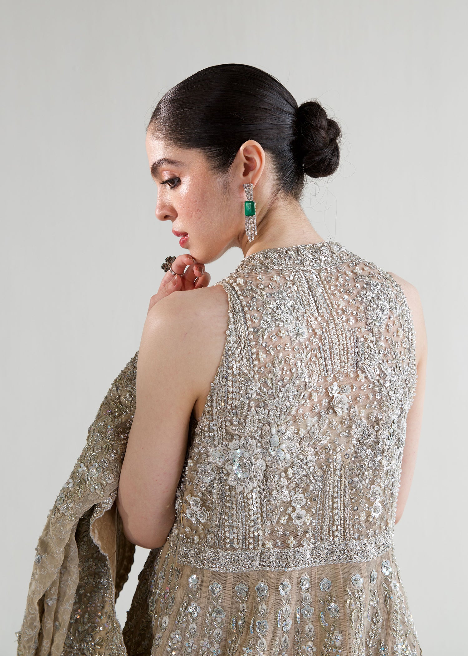 Indian Whisper White Embroidered French Net Bridal Gown (3-Piece) - Image 10