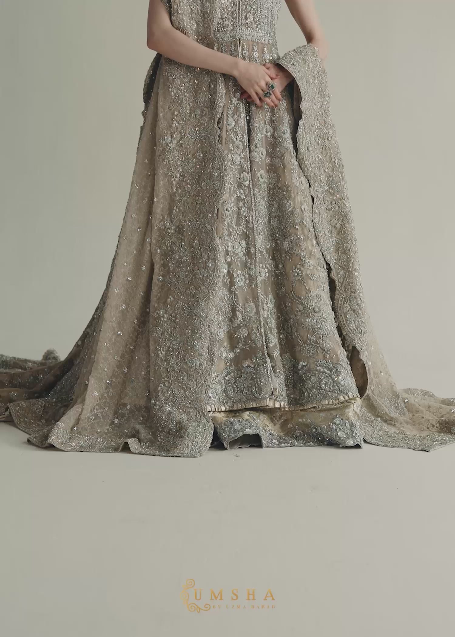 Indian Whisper White Embroidered French Net Bridal Gown (3-Piece) - Image 12