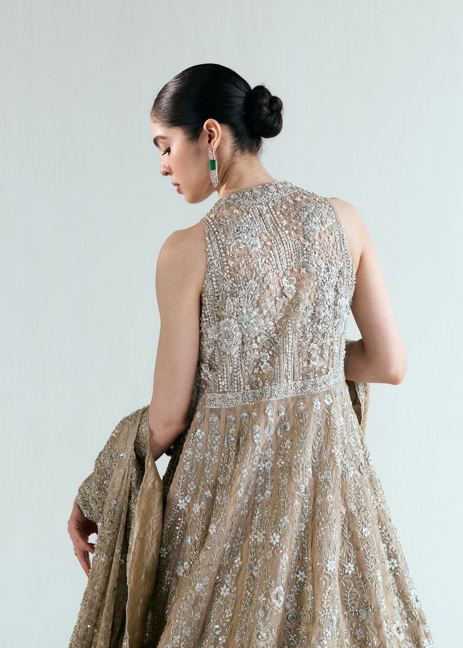 Indian Whisper White Embroidered French Net Bridal Gown (3-Piece) - Image 9