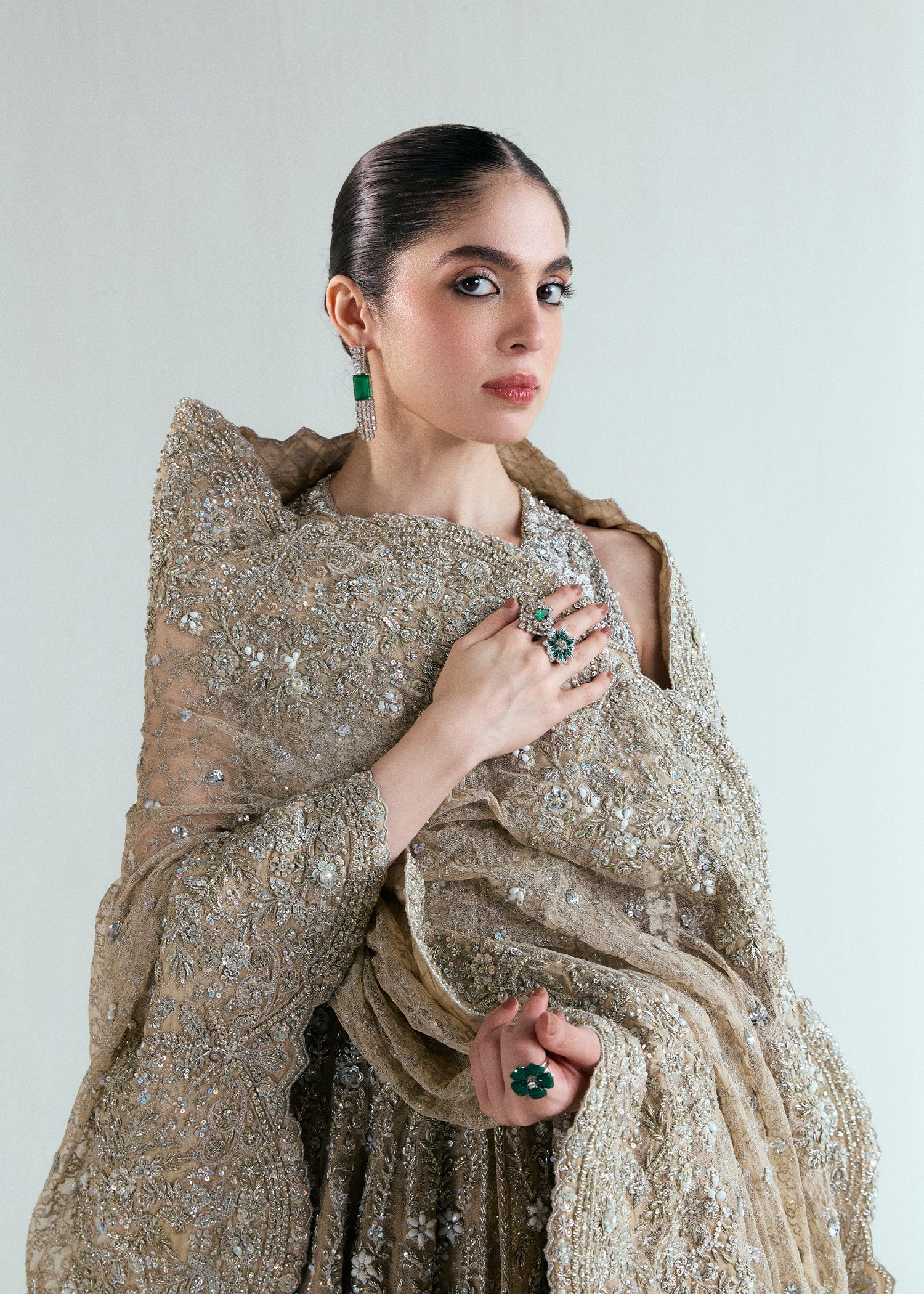 Whisper White Embellished French Net Bridal Lehenga (3-Piece) - Image 11