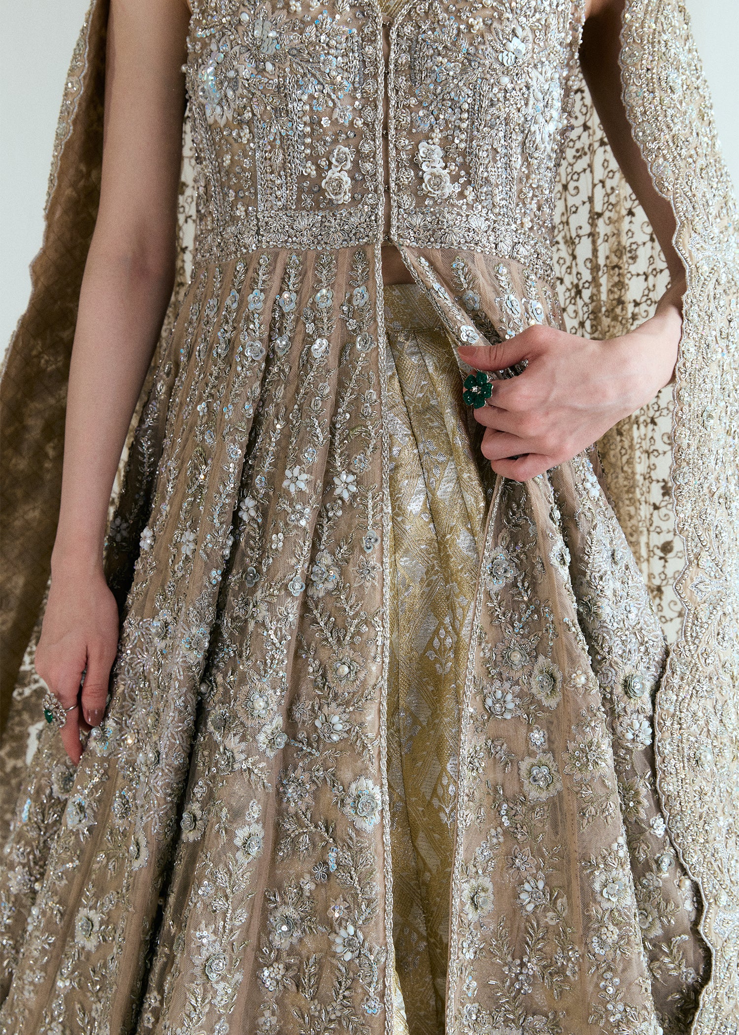 Whisper White Embellished French Net Bridal Lehenga (3-Piece) - Image 2