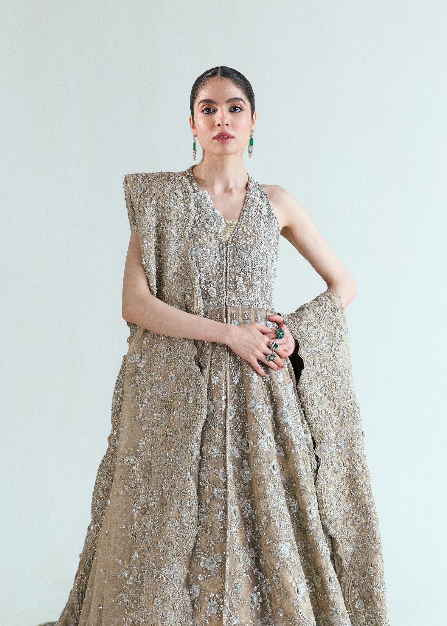 Whisper White Embellished French Net Bridal Lehenga (3-Piece) - Image 4