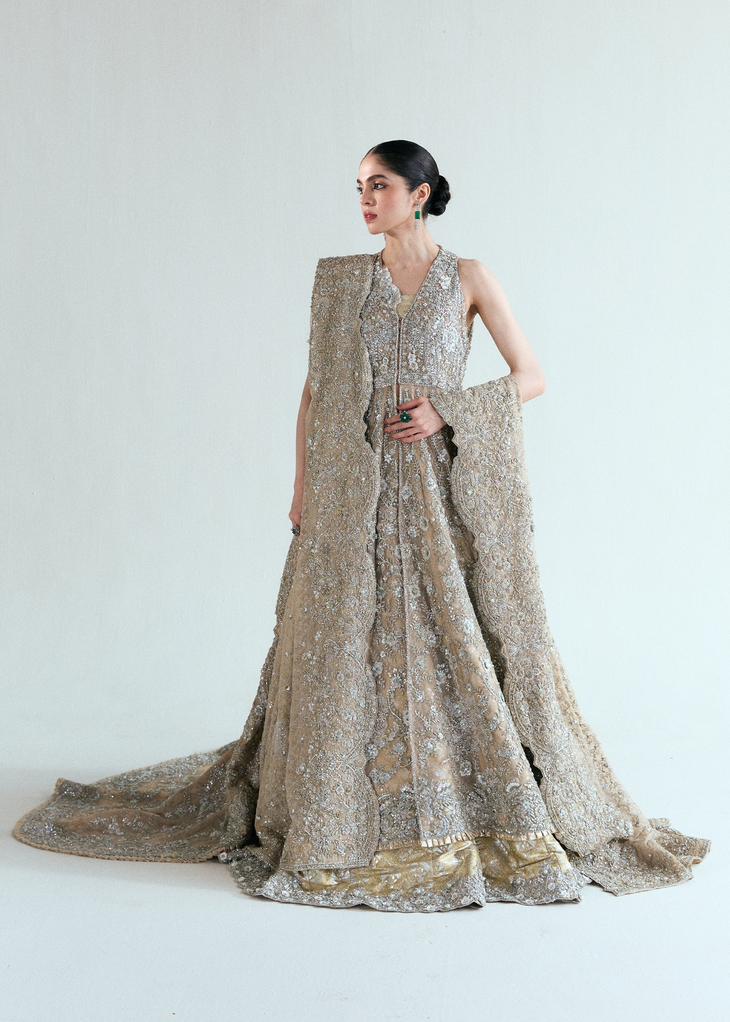 Whisper White Embellished French Net Bridal Lehenga (3-Piece) - Image 6